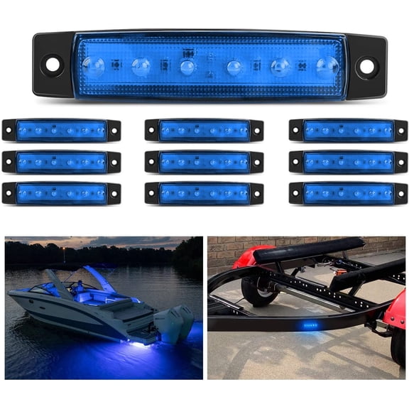 Nilight 10PCS 3.8" 6 LED Blue Indicator Light Truck Camper Side Marker Clearance Lights for Marine Boat Stern Yacht Kayak Sailboat Trailer Bus RV