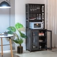 thumbnail image 2 of Costway Tall Freestanding Bar Cabinet Kitchen Buffet w/ Glass Holder & Adjustable Shelf Black, 2 of 10
