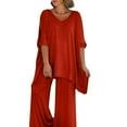 thumbnail image 2 of Women's 2 Piece Summer Set - Tie Waist V-Neck Cap Sleeve Top & Wide Leg Pants, Breathable Outfit, 2 of 4