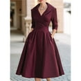 thumbnail image 4 of Vestido Vintage de Mujer, Corte Otoñal, Larga, Elegante, para Cóctel, Fiesta, Eventos Formales e Iglesia. Rojo Vino L, 4 of 7