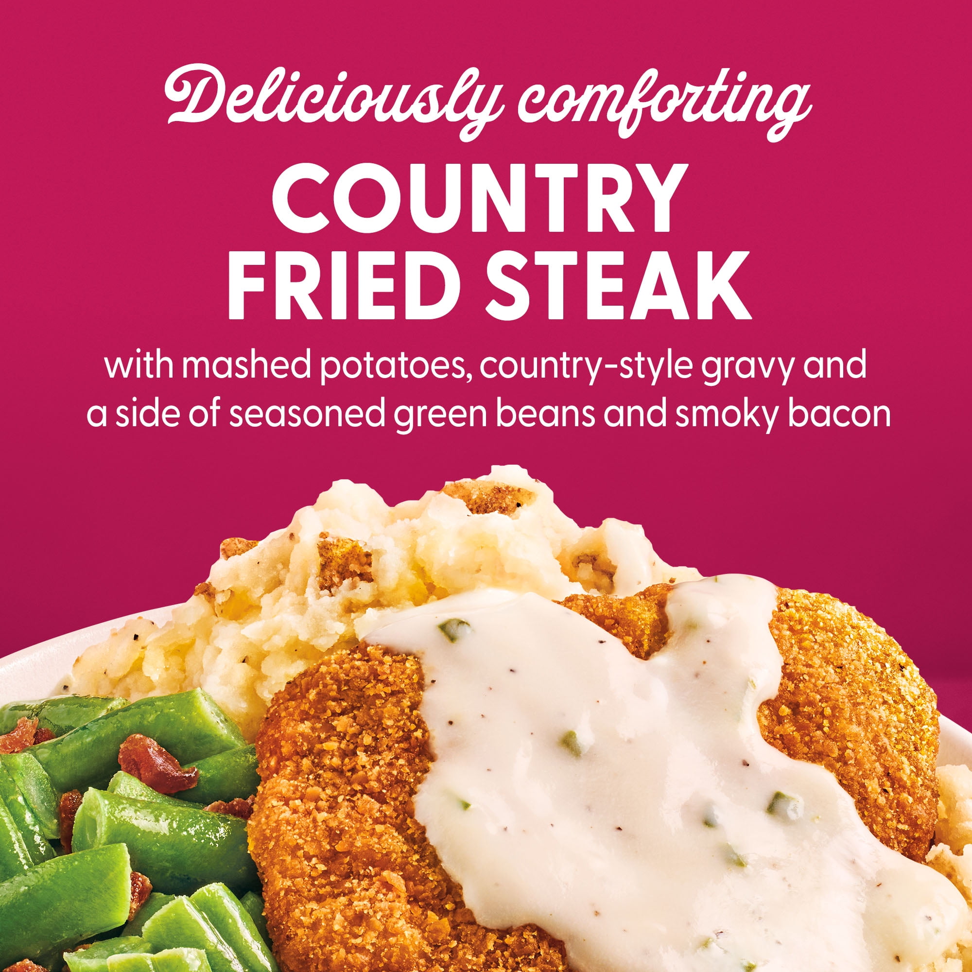 Dolly Parton's Country Fried Steak With Mashed Potatoes, Green Beans, With Bacon, 12 oz. (frozen)