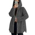 thumbnail image 1 of Stichou Womens Fall Winter Fleece Linened Hoodies Long Sleeve Button Down Jackets with Pockets Oversized Sherpa Fuzzy Warm Coats Dark Gray M, 1 of 7