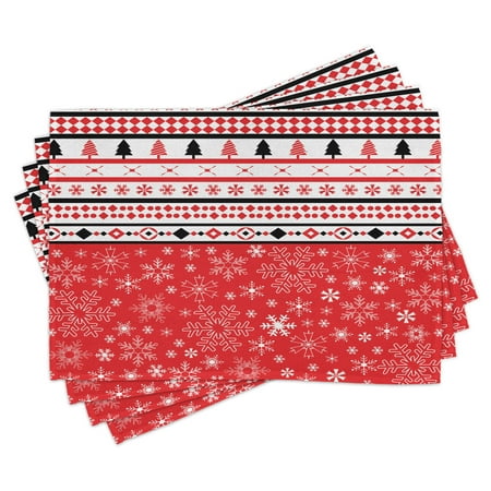 

Ambesonne Christmas Place Mats Set of 4 Geometric Snowflakes Standard Size Red White