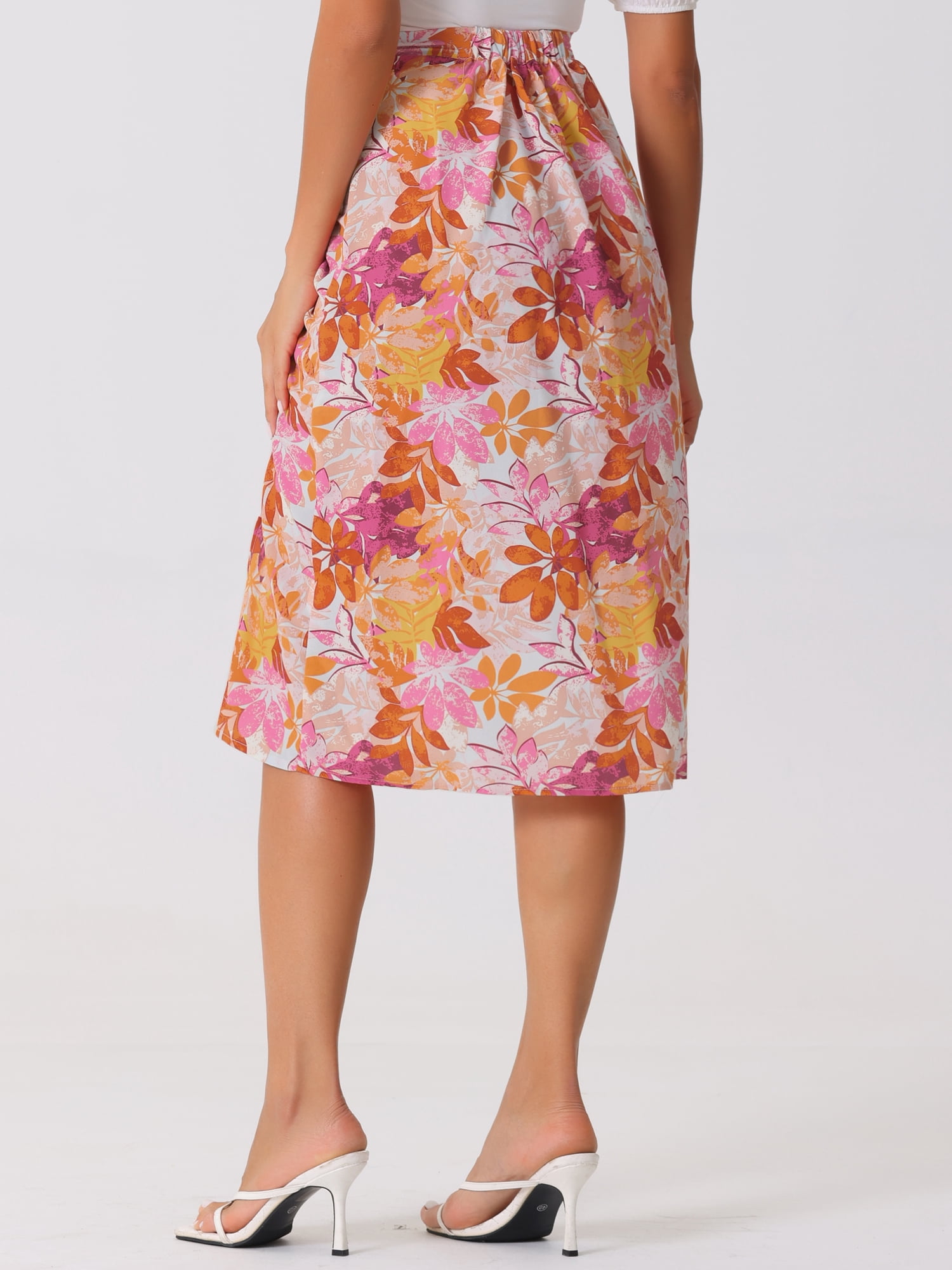DARING DIVA Women's Tropical Beach Ruched Split Thigh Lightweight  Skirt XS Orange