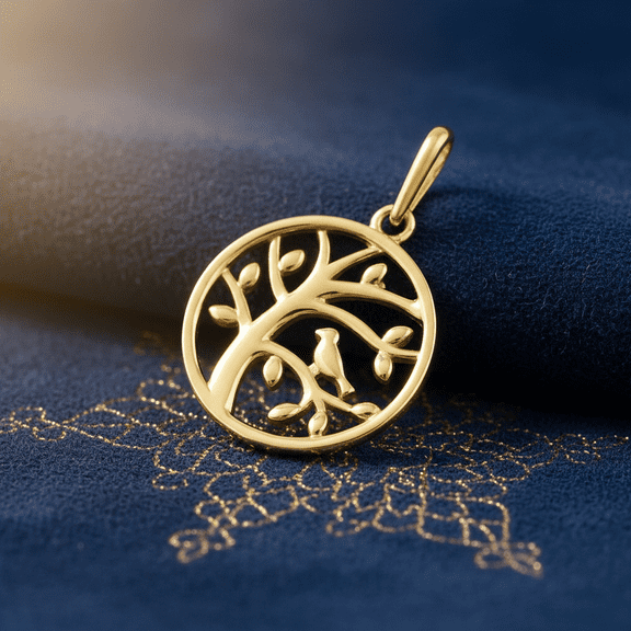 Vinali 14K Solid Yellow Gold Bird on Tree of life Pendant for Women & Teens