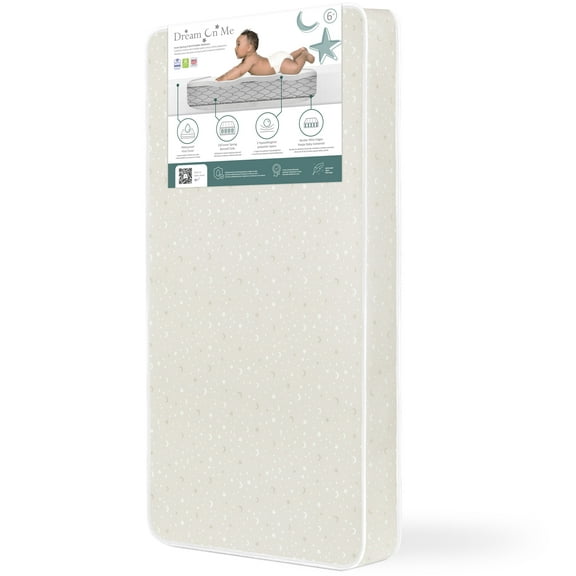 Dream On Me Starry Night Crib and Toddler Mattress / Greenguard Gold environment safe baby mattress, Grey Stars Vinyl Cover