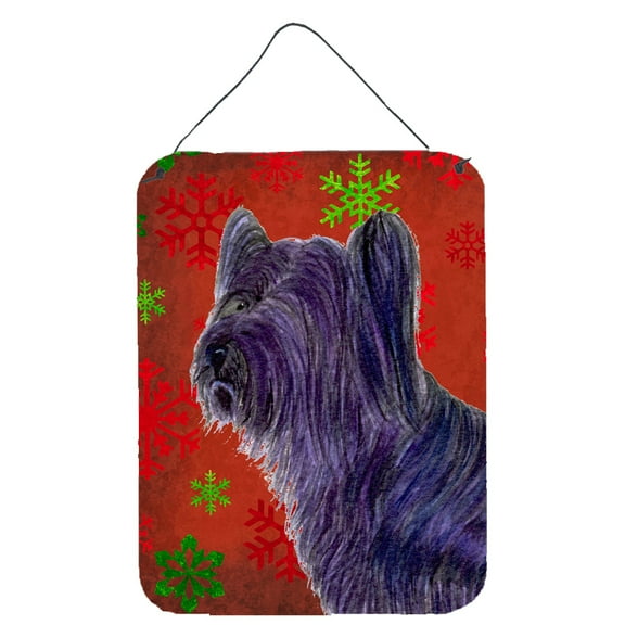 Skye Terrier Red Green Snowflake Holiday Christmas Wall or Door Hanging Prints