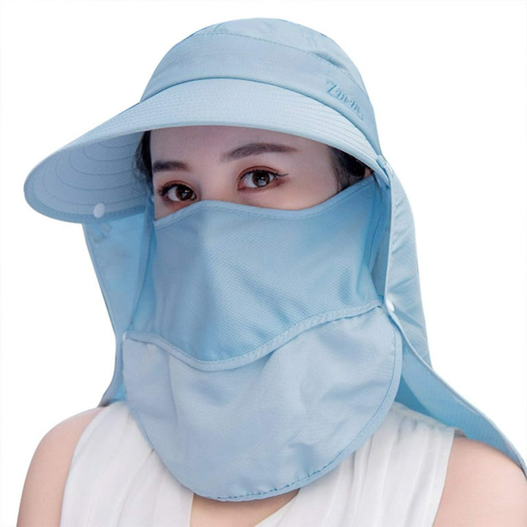 Women's Wide Brim Face Mask Removable Neck Sun Hat Face Flap