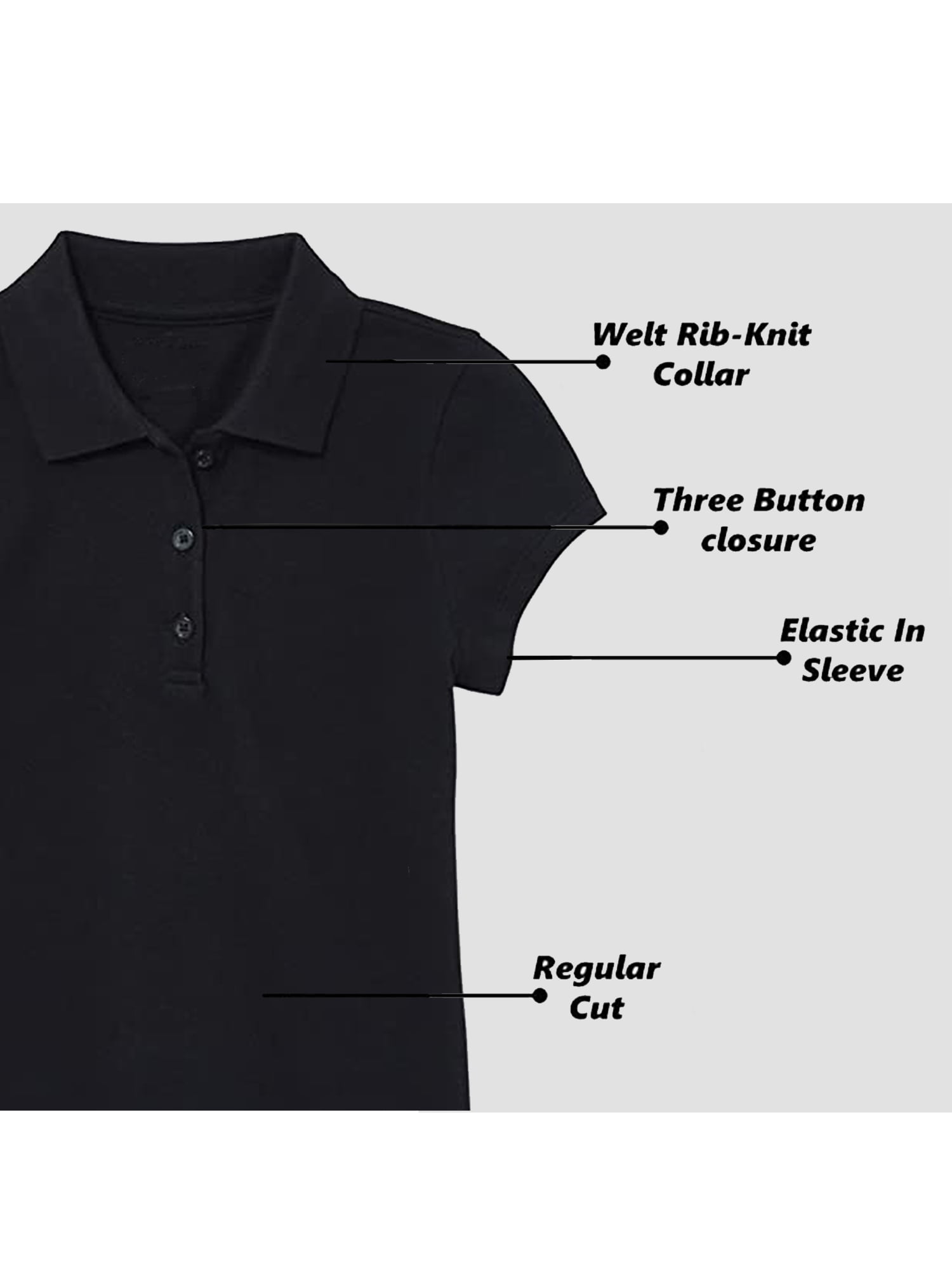 5-Pack Girl's Short Sleeve Stretch Pique Polo Shirt (Sizes, S-2XL)