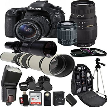 Canon EOS 80D Digital SLR Camera Kit with 18-55mm STM + Sigma 70-300mm Zoom Lens + 500mm Preset lens+ 650-1300mm super telephoto Lens Accessory Bundle (25 (Best Super Zoom Digital Camera)