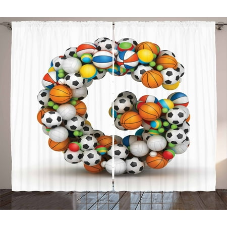 Letter G Curtains 2 Panels Set Athletic Theme Concept Youthful