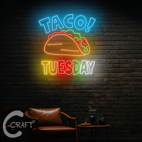 C-CRAFT Taco Tuesday Led Wall Art Neon Light For Mexican Tacos Shop Wall Decor