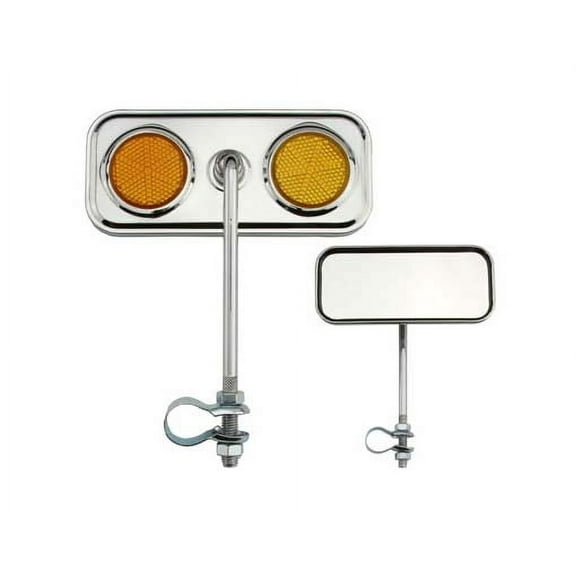 Two Rectangle Mirrors Chrome Amber Reflectors. Set of bike mirrors. Pair of bicycle mirrors. 2 bike Mirrors.