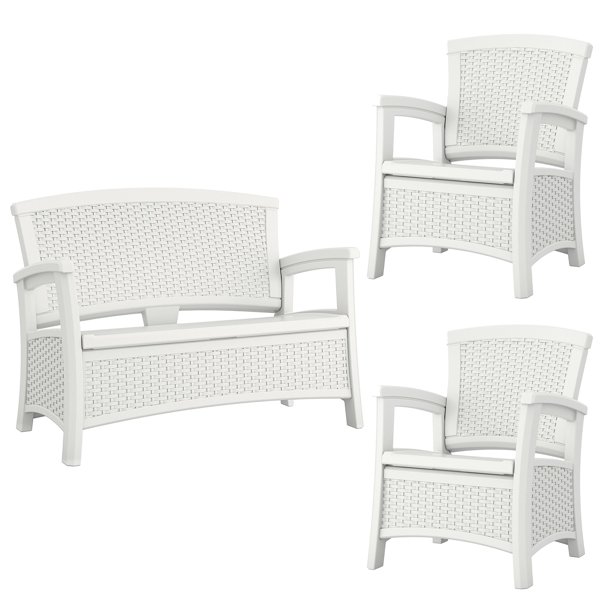 Suncast Elements Resin Wicker Design Loveseat With Storage Club Chairs Pair Com Suncast Elements Resin Wicker Design, Suncast Elements Outdoor Furniture