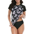 thumbnail image 4 of LRD Women's Short Sleeve Rash Guard Shirts UPF 50 Swim Shirt Black Aloha XXL, 4 of 6