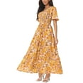 thumbnail image 4 of INSPIRE CHIC Women's Summer Casual V Neck Floral Flutter Short Sleeves Smocked Flowy with Pockets Maxi Dresses S Yellow, 4 of 6