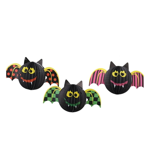 3 linternas de papel de Halloween para fotos, accesorios para exteriores, interiores y puertas de jardín. Murciélagos