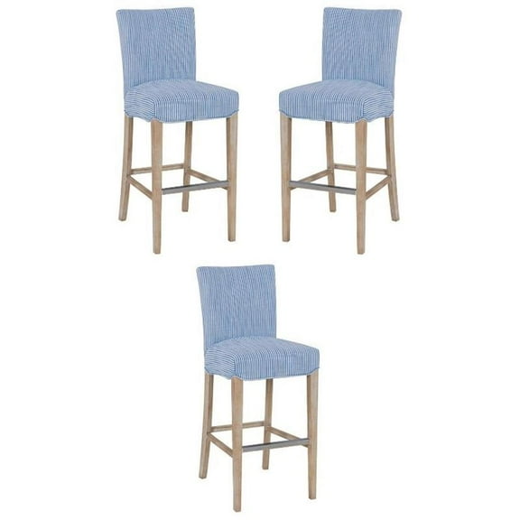 Home Square 29.5" Bar Stool in Blue Stripes/Natural - Set of 3
