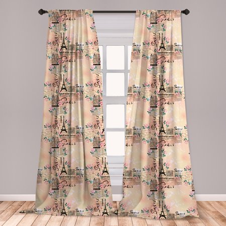 Paris Themed Bedroom For Teenagers Modern Curtains 2 Panels Set, French Paris Themed Lettering with Floral Leaves Details Artwork, Window Drapes for Living Room Bedroom, Blue Black and Pale Pink, by Ambesonne ()