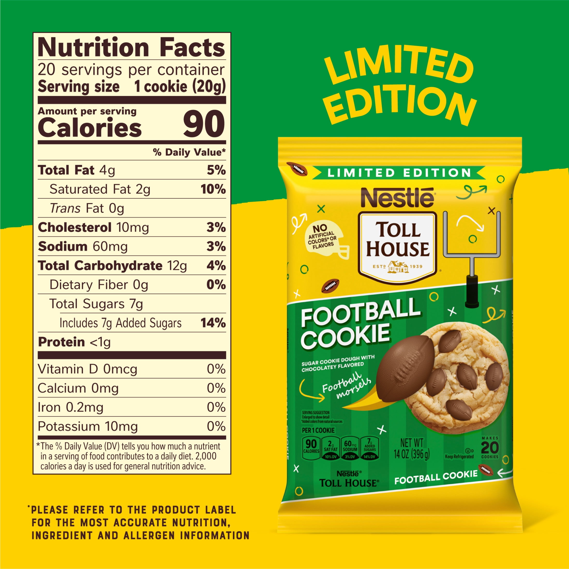 Nestle Toll House Football Cookies, Sugar Cookie Dough, Football Snacks, 20 Cookies 14 oz
