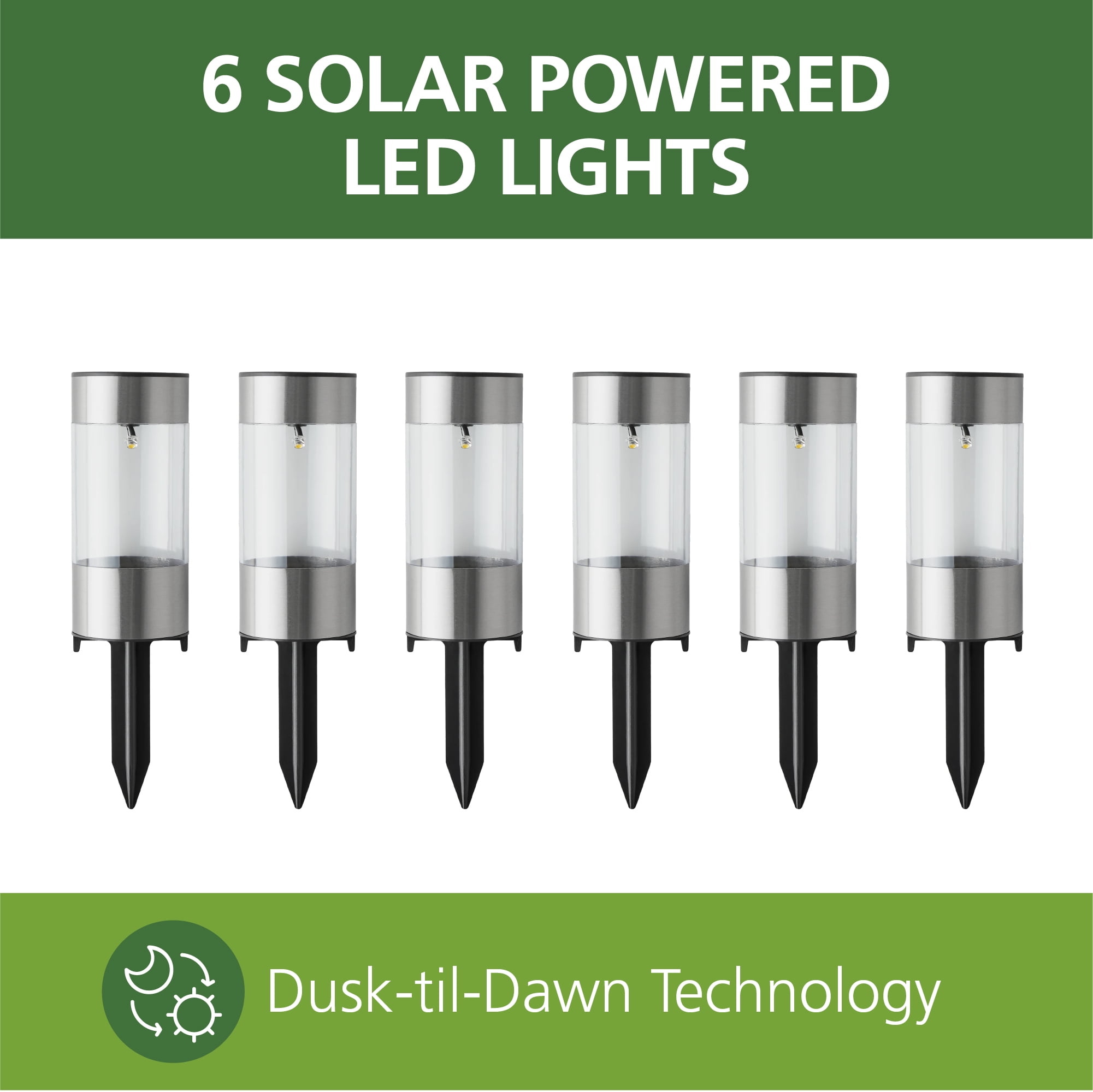 (2 pack) Mainstays Solar Powered Bollard Mini Landscape Path Lights, Warm White, 6 Pack