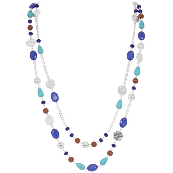 Bocar Long Necklaces for Women Trendy, Boho Costume Jewelry Layered Crystal Beaded Collar Necklaces for Women, Fashion Statement Necklaces (NK-10084-Diva-Blue)