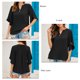 thumbnail image 3 of Top de manga corta dividido para mujer, blusa holgada informal de moda de Color liso con cuello en V y botones para citas, 3 of 6