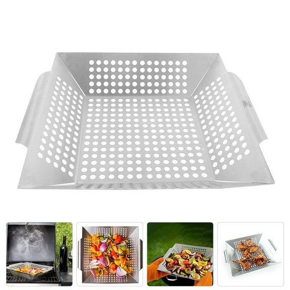 WEUVEB Silver Stainless Steel Barbecue Grill Plate, Non-Stick, Durable, Heat-Resistant, for Home 1Pc
