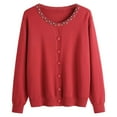 thumbnail image 2 of JIAYUE Knit Cardigan for Women Stylish Round Neck Button Beaded Detail Versatile Design For Ladies Chic Outerwear Clothing, 2 of 9