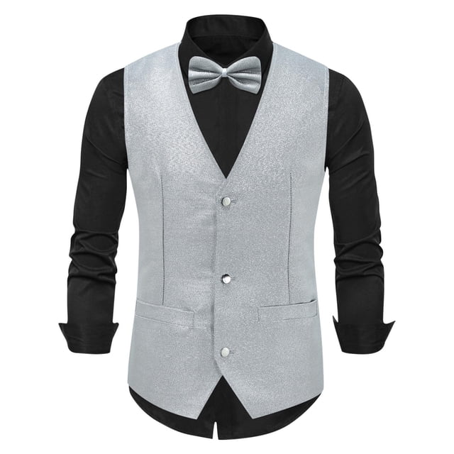 pstuiky Camiseta sin mangas para hombre, Blusa sin mangas con cuello en V, botones y pajarita con bolsillos estampados a la moda para hombre Camisas de hombre s