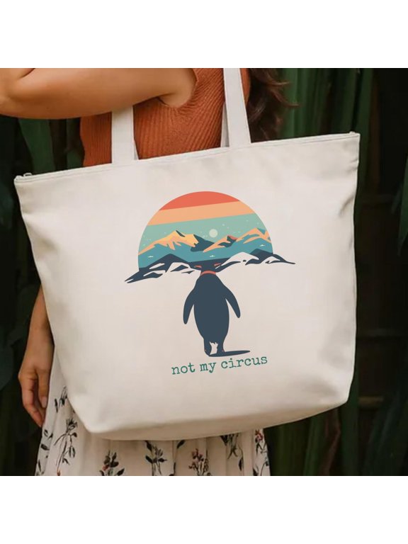 Not My Circus Penguin Zippered Tote Bag, Funny Penguin Tote Bag, Introvert Humor Tote, Min