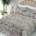 thumbnail image 3 of Ambesonne Exotic Fitted & Flat Sheet with Shams 4 Pcs Set, Vintage Hibiscus Floral Art, Full, Olive Green and Pink, 3 of 5