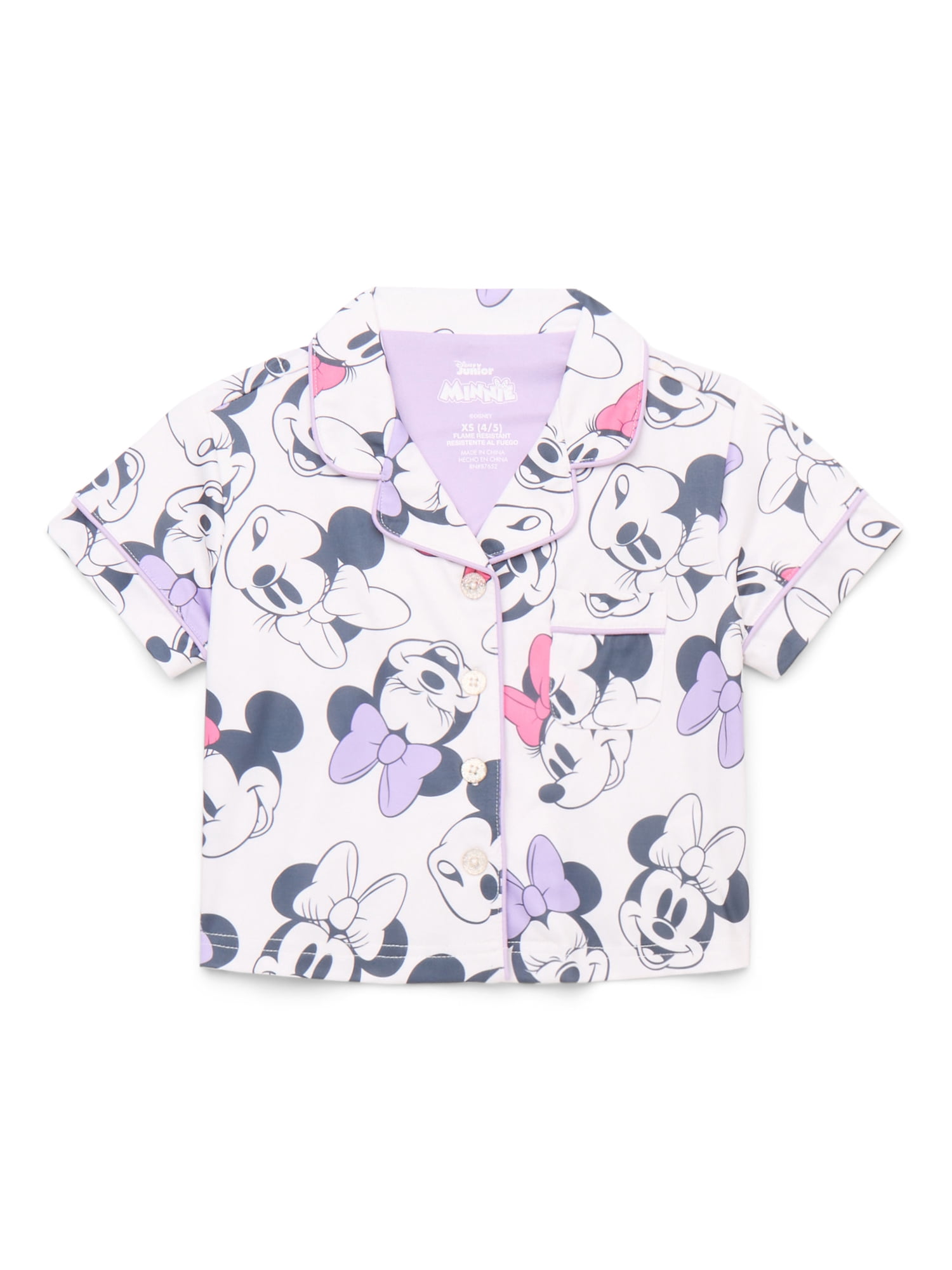Disney Minnie Mouse Girls Short Sleeve Top with Shorts, 2-Piece Pajama Set, Sizes 4-10