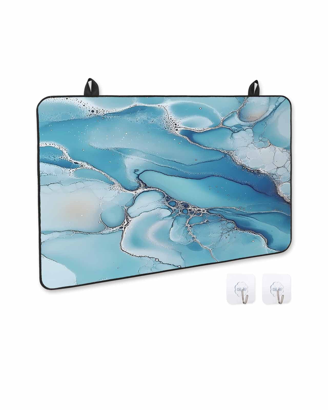 nqOlkjepod Large Induction Cooktop Protector Mat 24"x21", Modern Blue Grey Stove Top Covers for Electric Stove, Abstract Marble Textured Decorative Stove Burner Cover Mats, Glass Top Stove Cover