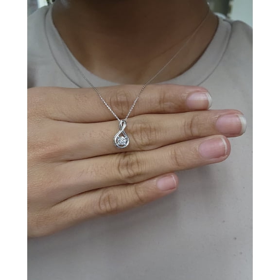 Diastar Jewels Stunning 14K White Gold Finish Round Cut CZ Infinity Loop Pendant Necklace