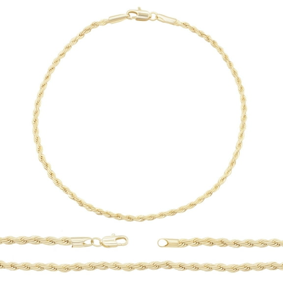 BEBERLINI Women Rope Chain Anklet 14K Gold Filled Ankle Bracelet 10" Foot Jewelry 2.4 mm