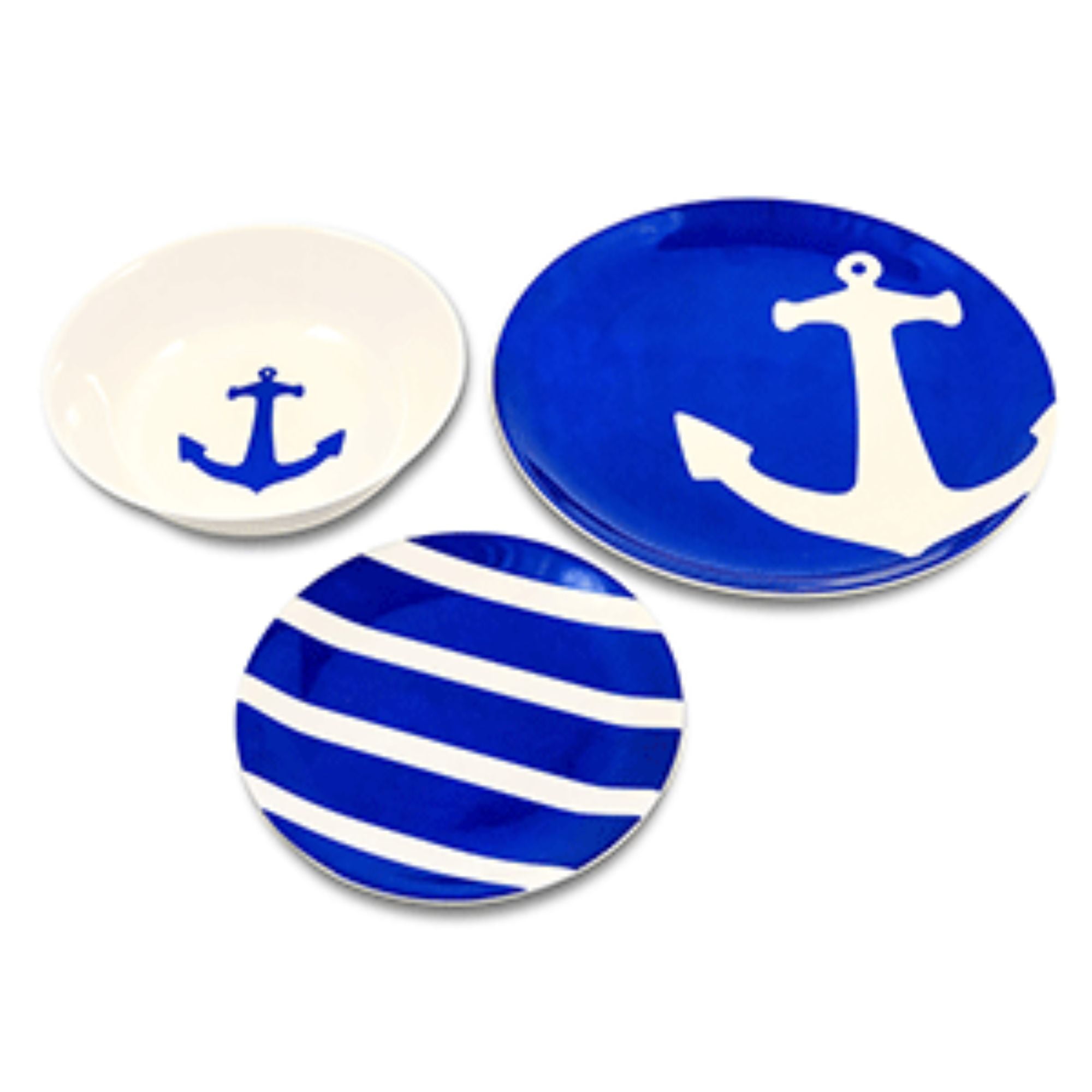Set of 12 Blue and White Nautical Design Dinnerware Set - Serves 4, 9 ...