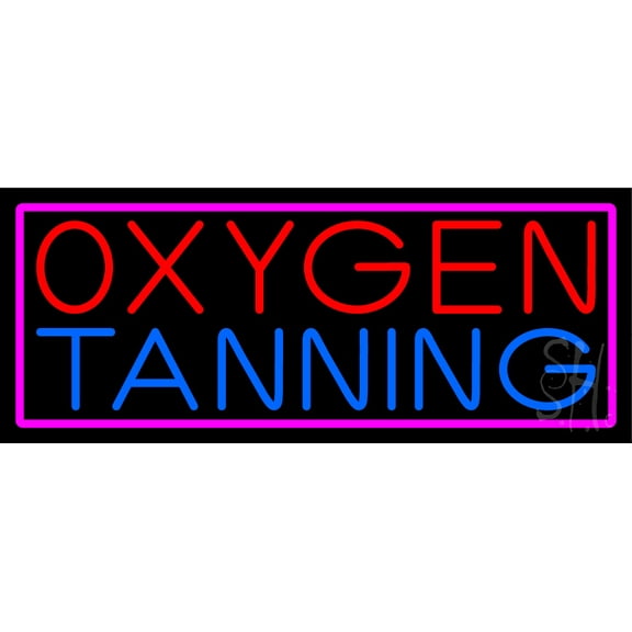 Oxygen Tanning LED Neon Sign 13 x 32 - inches, Black Square Cut Acrylic Backing, with Dimmer - Bright and Premium built indoor LED Neon Sign for Defence Force.