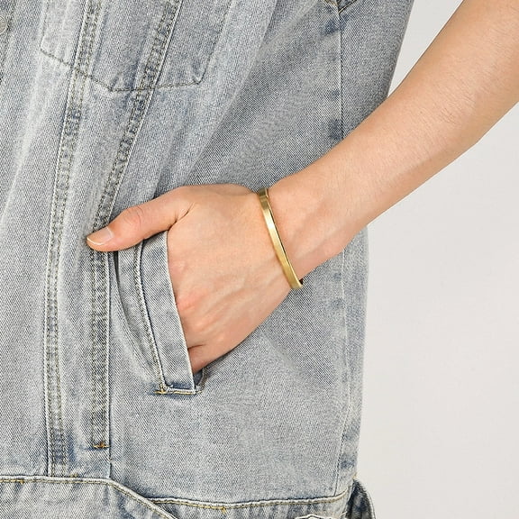 6mm Cuff Bangles Bracelets for Men Women,Flat Skinny 14K White Gold Bracelets,Cool Punk Jewelry Gifts