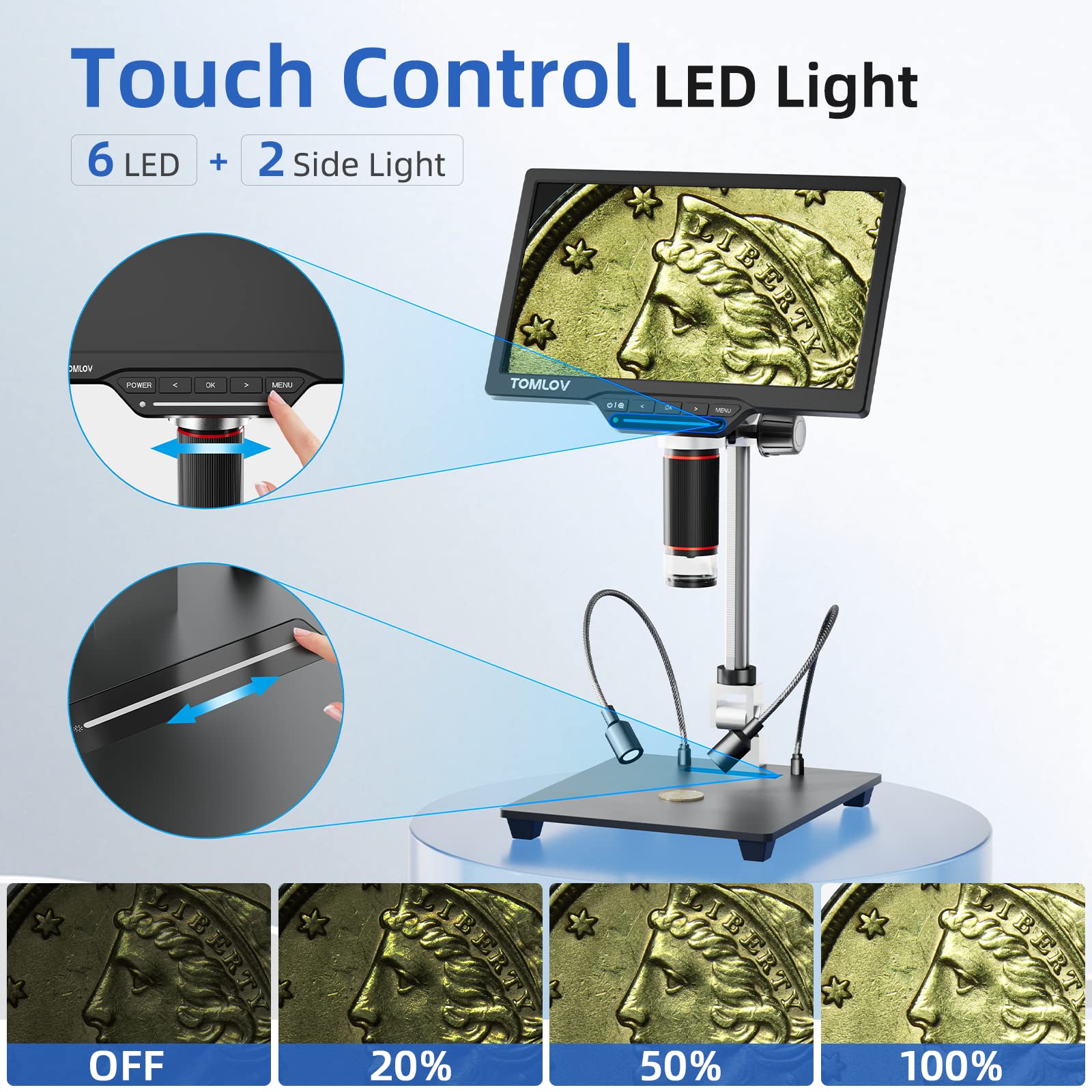 TOMLOV DM202 10.1" Digital Microscope – 1080P HDMI, 1500x Magnification, Coin & Soldering Microscope