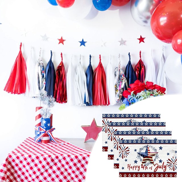 Fiudx Mantel Individual Del Día de La Independencia, Mantel Festivo, Accesorio de Comedor Fácil de Limpiar, Diseño Llamativo para Reuniones, Celebraciones Navideñas, Picnics Familiares y Barbacoas.