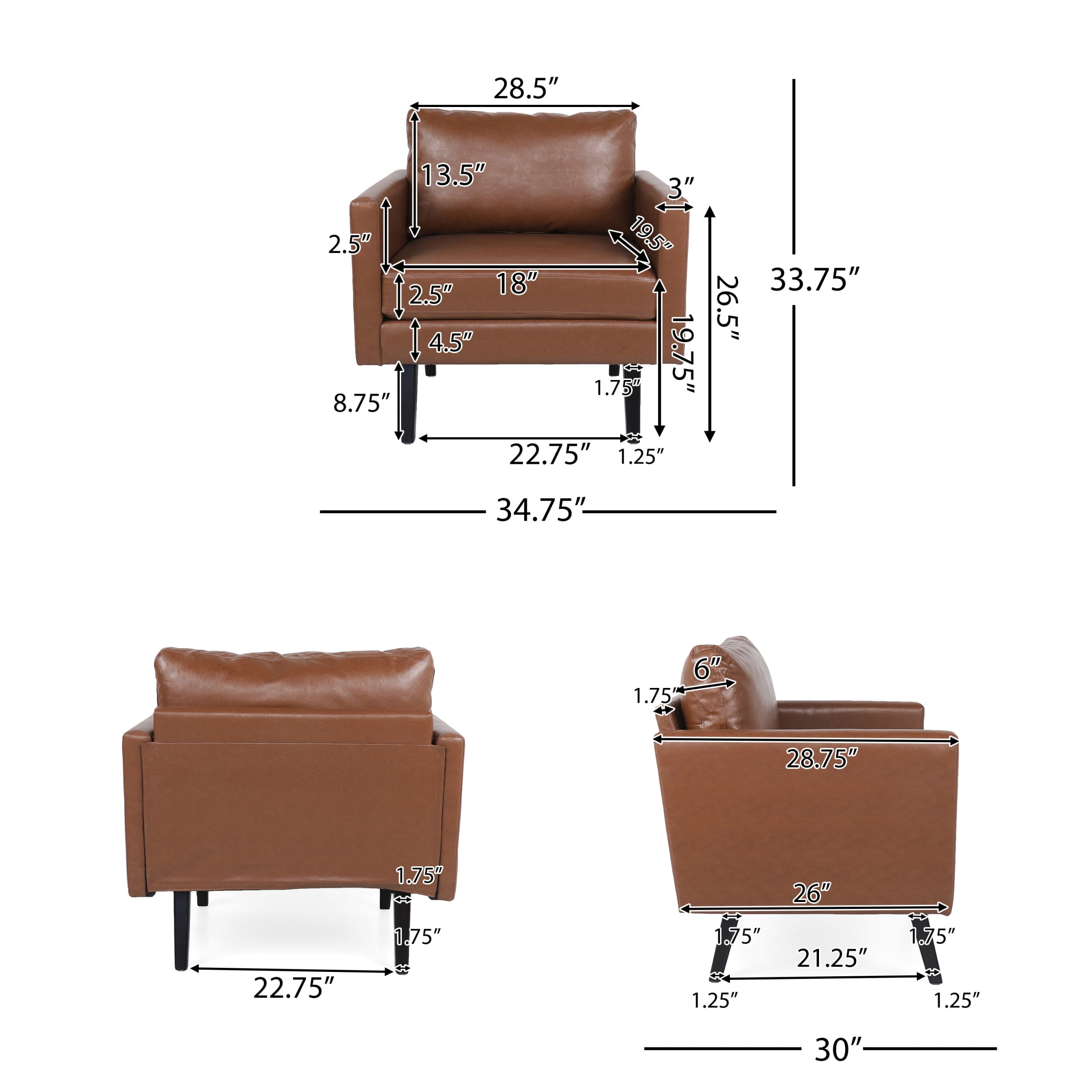 Noble House Carey Faux Leather Club Chair, Cognac Brown and Dark Brown