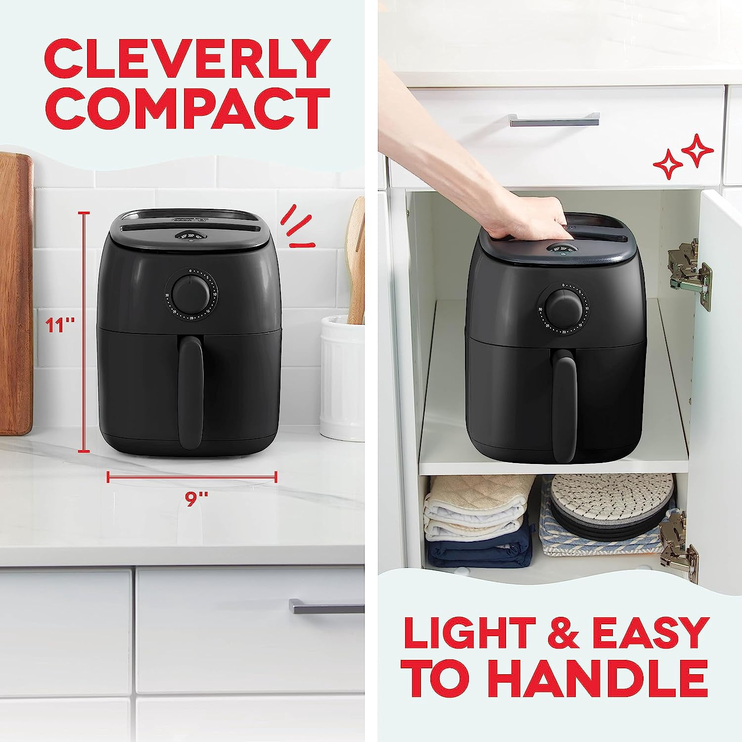 Dash Tasti-Crisp Air Fryer, 2.6 qt, Black - Auto Shut off, Non-Stick Fry Basket