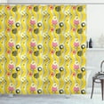 thumbnail image 1 of Funky Shower Curtain, Vertical Wavy Stripes Pixelated Geometric Waves with Swirls on Halftone, Fabric Bathroom Set with Hooks, 69W X 75L Inches Long, Pink Yellow and Black, by Ambesonne, 1 of 3