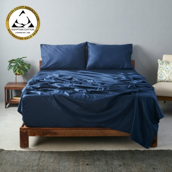 Weddingly certified 100% Giza egyptian cotton sheets|4 piece set|Deep pocket|Extra Long staple|Sateen Weave|High fabric strength,Uniform &soft|Wrinkle free|(Split King,Navy Blue)