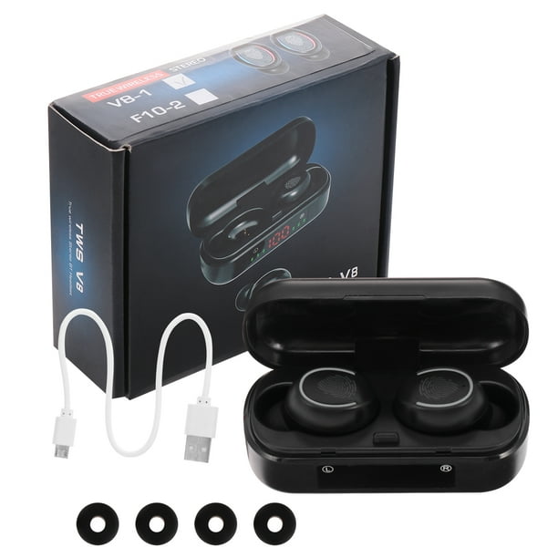 Mini auriculares intrauditivos IPX7, impermeables, inalámbricos, con control táctil, deportivos, portátiles, con indicador LED y pantalla digital (negros).