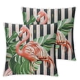thumbnail image 2 of JRXY Pink Flamingo Throw Pillow Covers Tropical Leaves Bird Pillow Cases Set of 2 Geometric Arch Vertical Stripes Modern Cushion Cover for Spring Summer Home Couch Sofa Decoration White, 2 of 6