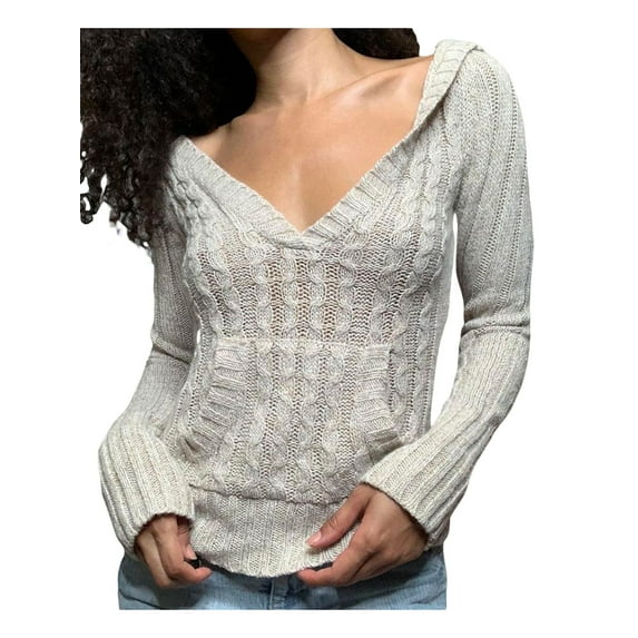 Liacowi Women Juniors Knitted Hooded Sweater Long Sleeve Pullover Punk Jumpers Tops Fall Loose Knitwear for Teen