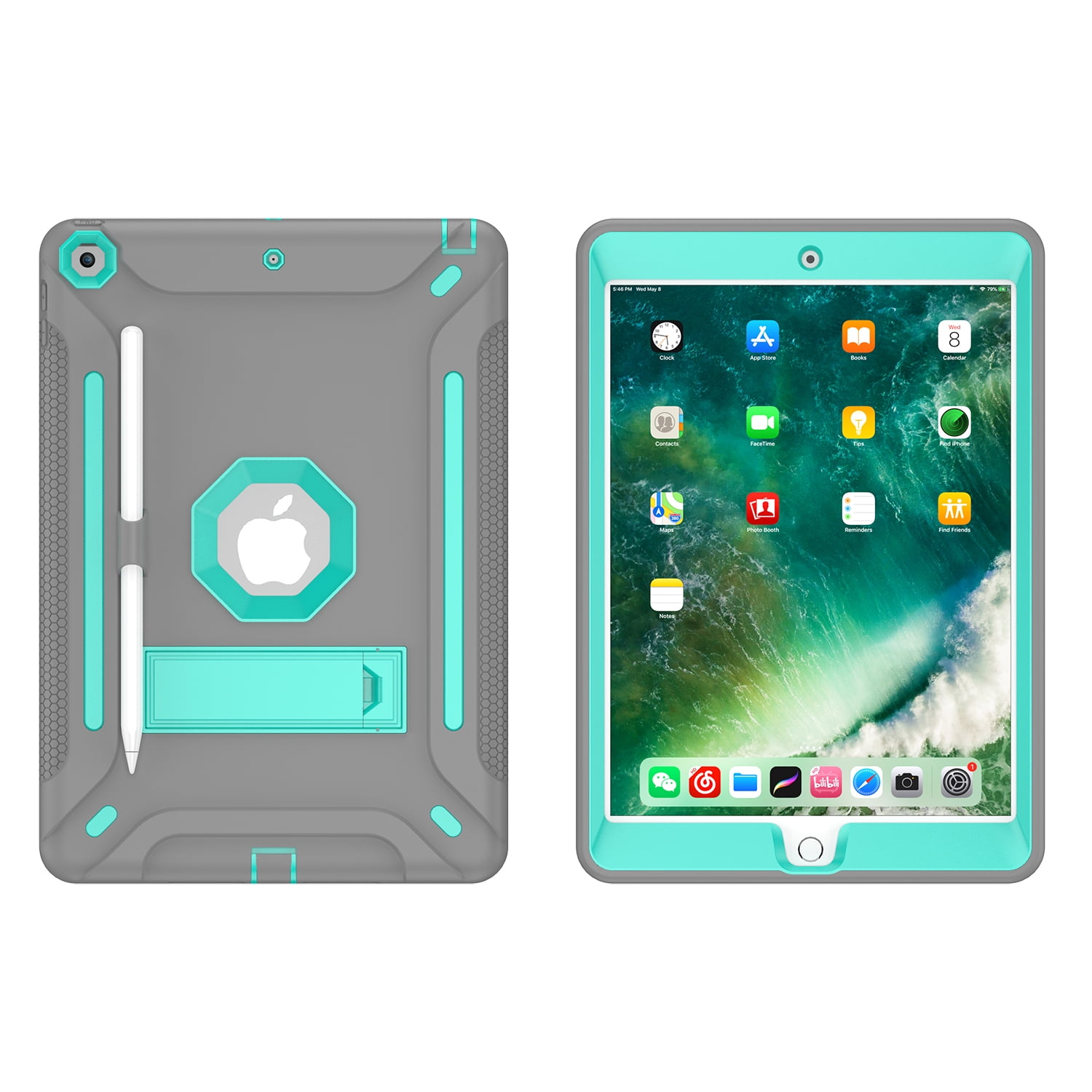 iPad Air 3 Case, iPad Pro 10.5 Case 2019/2017, Dual Layer Shockproof Lightweight Hybrid Rugged Kickstand Protective Cover with Pencil Holder, Gray/Mint