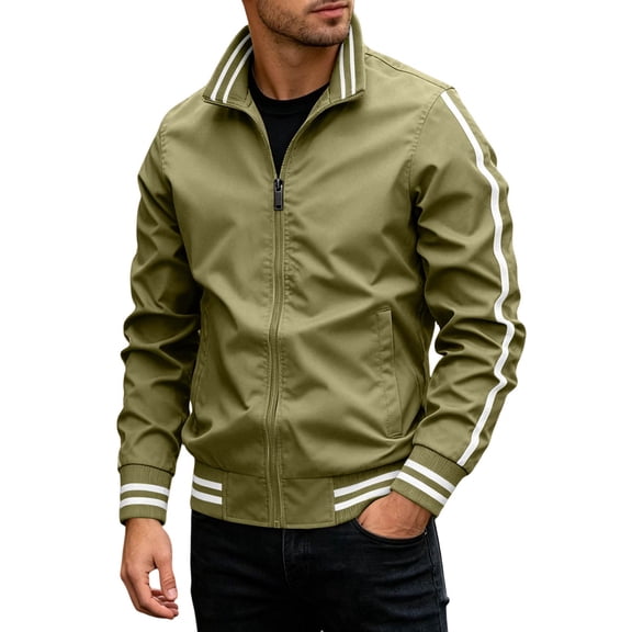 Yungyresw Track Jacket Stripe Sleeves Bomber Zip Up Striped Jacket Slim Fit for Autumn Wear Sports